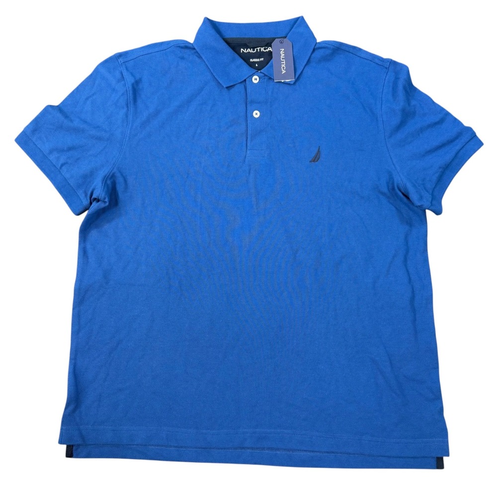 Nautica Mens Classic Fit Blue Short Sleeve Polo Shirt Size L